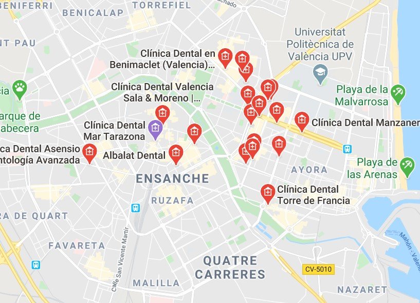 DENTISTAS EN GOOGLE MAPS VALENCIA